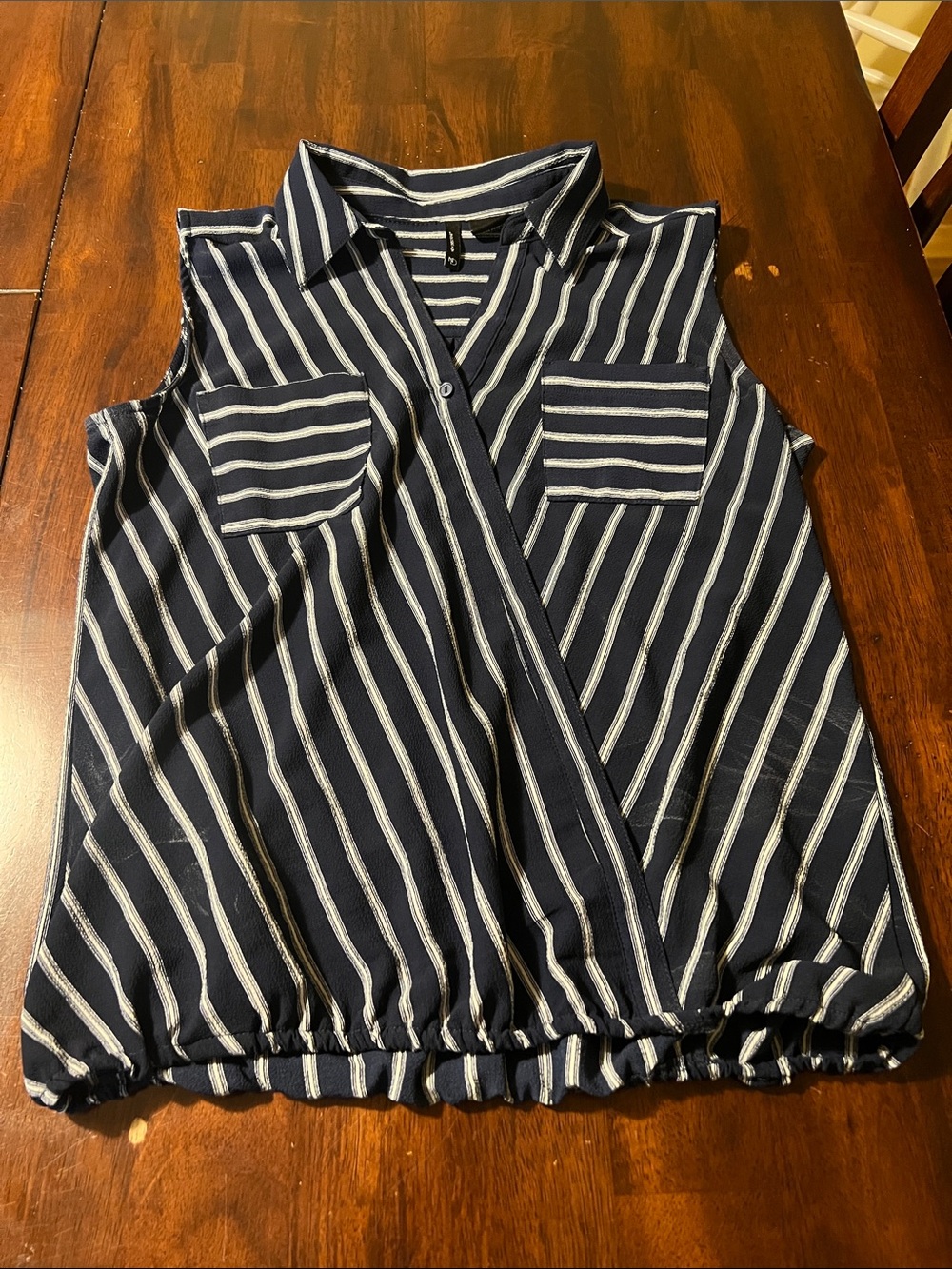 new directions Navy & White Striped Sleeveless Wrap-Front Camisole